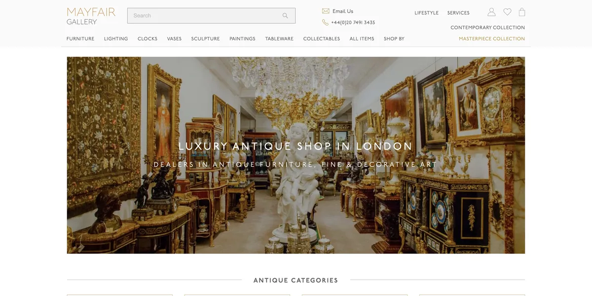 The Mayfair Gallery website as Coullweb rebuilt it