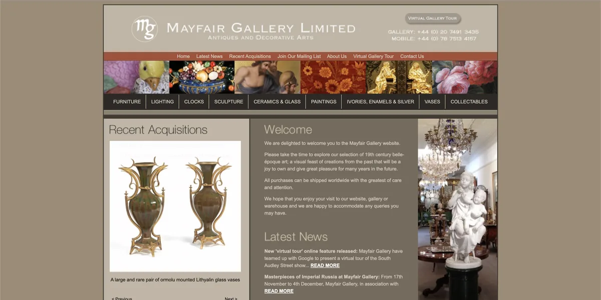 The Mayfair Gallery website before the rebuild