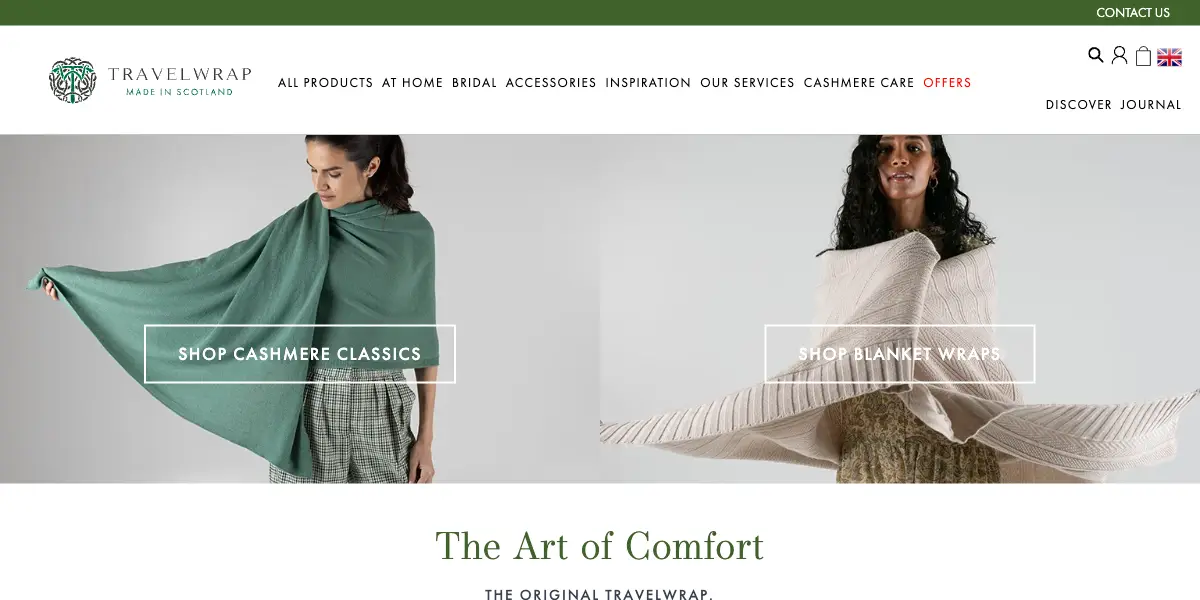 The Travelwrap Company homepage, on a Magento 2 theme designed and built by Coullweb.