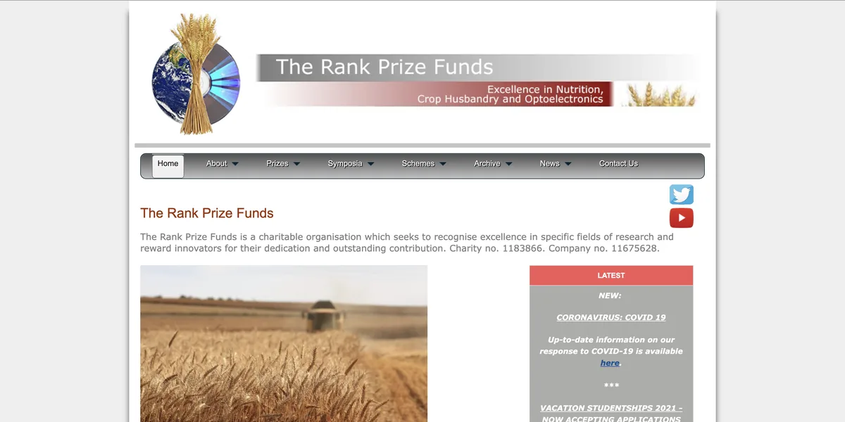 The Rank Prize website before the rebuild